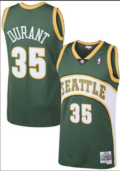 Men's Seattle Supersonics #35 Kevin Durant Green Throwback NBA Jersey