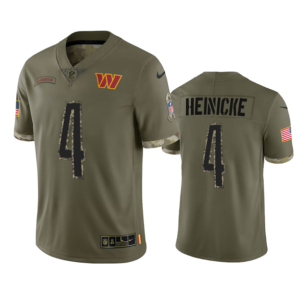 Washington Commanders Taylor Heinicke #4 Olive 2022 Salute To Service Limited Jersey