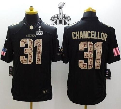 Nike Seattle Seahawks #31 Kam Chancellor Black Super Bowl XLIX Men's Stitched NFL Limited Salute to Service Jersey