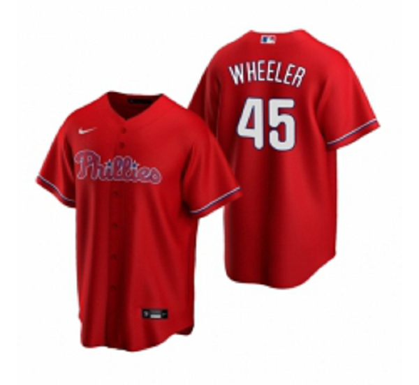 Mens Nike Philadelphia Phillies #45 Zack Wheeler Red Alternate Stitched Baseball Jersey