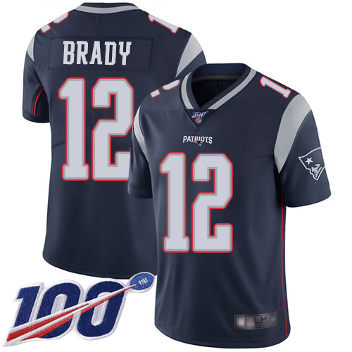 New England Patriots #12 Tom Brady Navy Blue Team Color Men's Stitched NFL 100th Season Vapor Limited Jersey