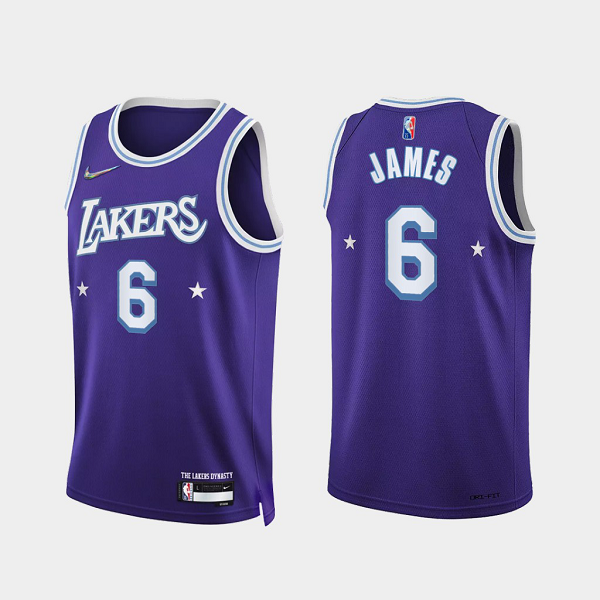 Men's Los Angeles Lakers #6 LeBron James 2021-22 75th Anniversary City Purple Edition NBA Jersey