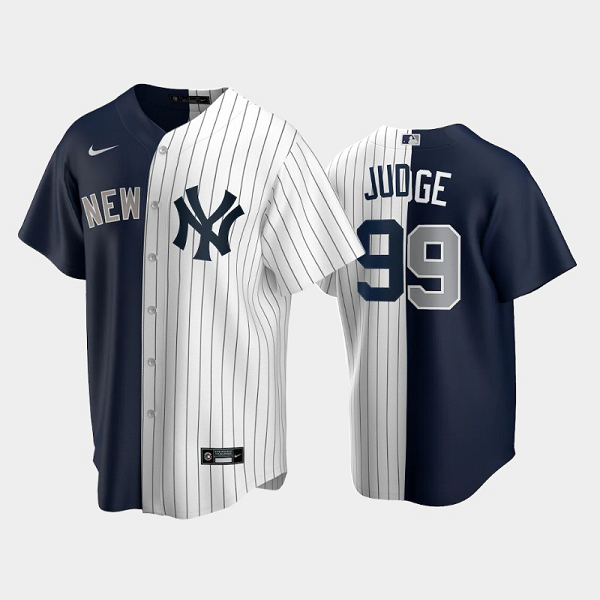 Men's New York Yankees Split Replica MLB Jersey #99 Aaron Judge Navy-White