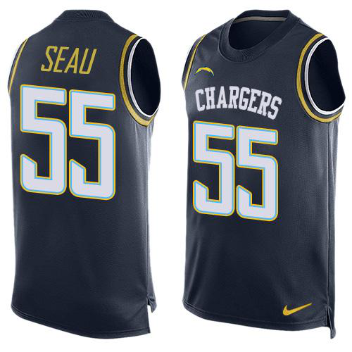 Nike Los Angeles Chargers #55 Junior Seau Navy Blue Team Color Men's Stitched NFL Limited Tank Top Jersey