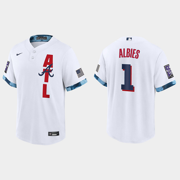 Men's Atlanta Braves #1 Ozzie Albies White 2021 MLB All-Star Game Jersey