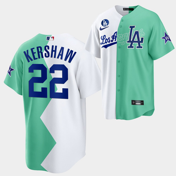 Men's Los Angeles Dodgers #22 Clayton Kershaw 2022 All-Star Celebrity Softball Game White Green Cool Base MLB Jersey