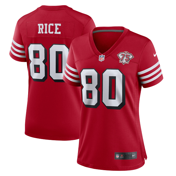 Women's San Francisco 49ers #80 Jerry Rice Nike Scarlet 75th Anniversary Alternate Retired Player Limited Jersey