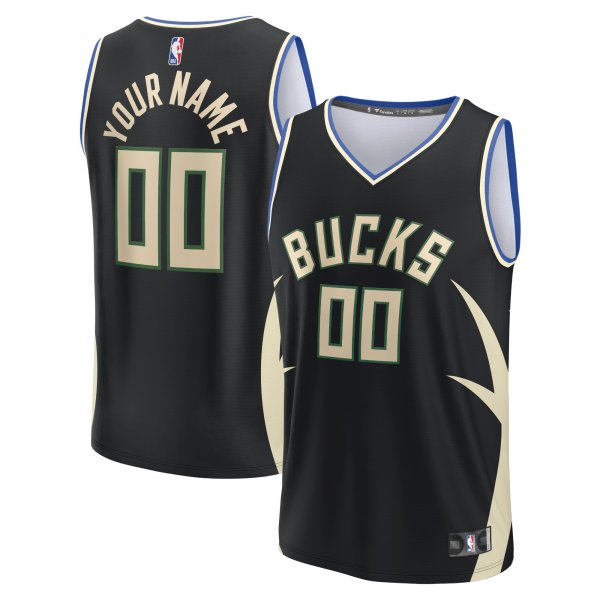 Youth Milwaukee Bucks  Fanatics Black Fast Break Custom Jersey - Statement Edition