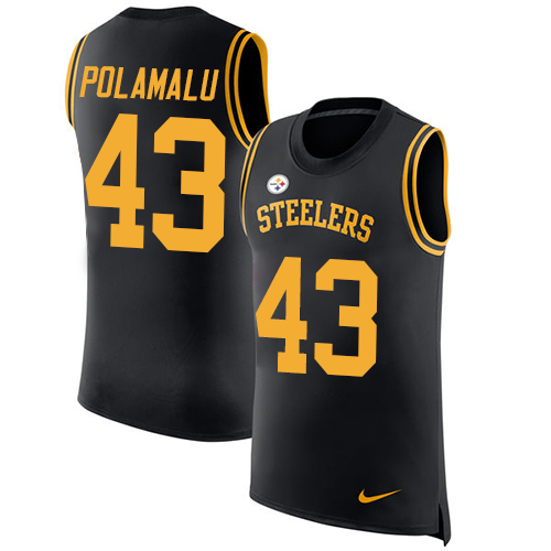 Nike Pittsburgh Steelers #43 Troy Polamalu Black Team Color Men's Stitched NFL Limited Rush Tank Top Jersey