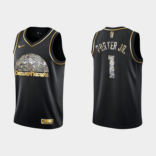 Men's Denver Nuggets 2022 NBA Playoffs Michael Porter Jr. #1 Diamond Edition Retro Logo Black Jersey