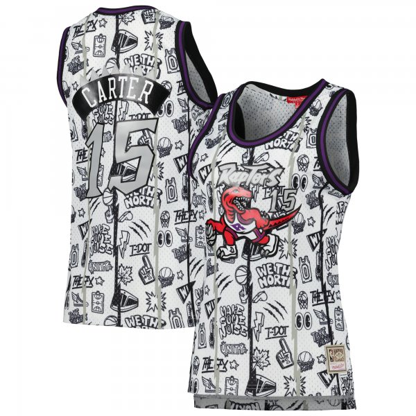 Women's Toronto Raptors Vince Carter Mitchell & Ness White 1998 Doodle Swingman Jersey