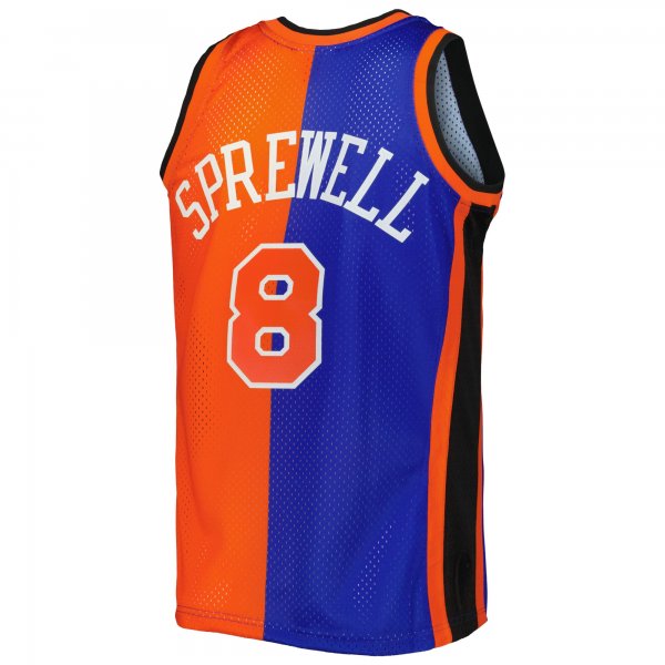 Men's New York Knicks Latrell Sprewell Mitchell & Ness Blue/Orange Hardwood Classics 1998/99 Split Swingman Jersey