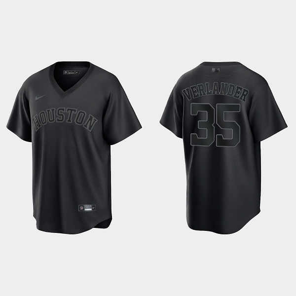 Men's Houston Astros #35 Justin Verlander Pitch Black Fashion Cool Base Jersey - Black