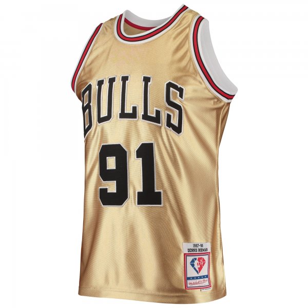 Men's Chicago Bulls Dennis Rodman Gold Mitchell & Ness 75th Anniversary 1997/98 Hardwood Classics Swingman Jersey