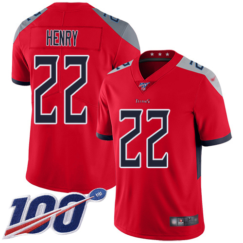 Men's Tennessee Titans #22 Derrick Henry Red Stitched NFL Limited Inverted Legend 100th Season Jersey