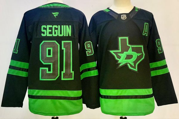 Men's #91 Tyler Seguin Dallas Stars Black And Green City Edition Jersey