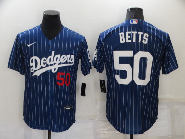 Men's Nike Los Angeles Dodgers #50 Mookie Betts Blue Stitched MLB Cool Base Jersey