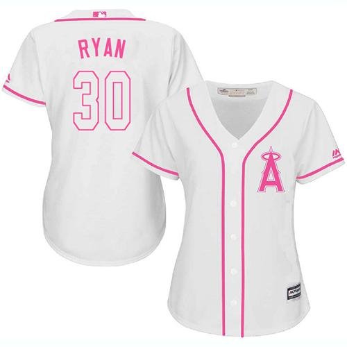 Los Angeles Angels #30 Nolan Ryan White/Pink Fashion Women's Stitched MLB Jersey