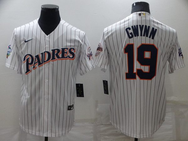 Men's Nike San Diego Padres #19 Tony Gwynn White Stitched Throwback Cool Base MLB Jersey