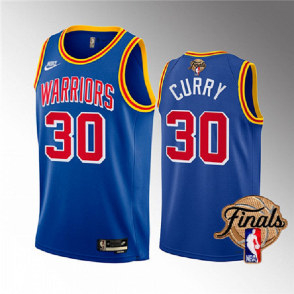 Men's Golden State Warriors #30 Stephen Curry 2022 Royal Finals Stitched NBA Jersey