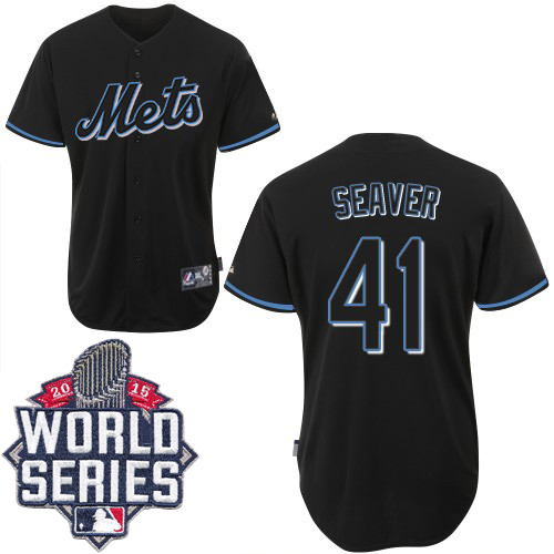 New York Mets #41 Tom Seaver Black Fashion W/2015 World Series Patch Stitched MLB Jersey