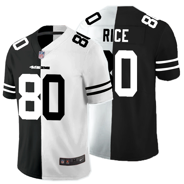 Men's Nike NFL San Francisco 49ers #80 Jerry Rice Black White Peaceful Coexisting Split 2020 Vapor Untouchable Stitched Limited Jersey