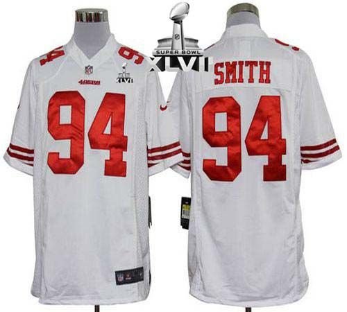 Nike San Francisco 49ers #94 Justin Smith White Super Bowl XLVII Men's Stitched NFL Game Jersey