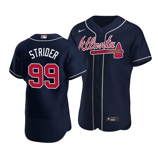 Men's Atlanta Braves #99 Spencer Strider Navy Flex Base Alternate Jersey