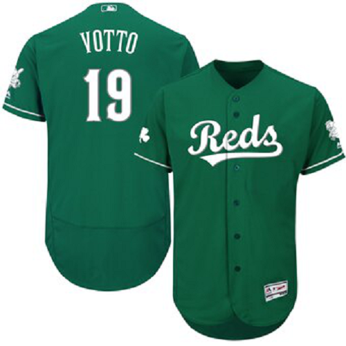 Men's Cincinnati Reds #19 Joey Votto Majestic Green St. Patrick's Day Flex Base Collection Celtic Player Jersey