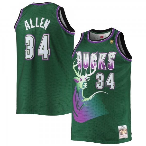 Men's Milwaukee Bucks Ray Allen Mitchell & Ness Hunter Green Big & Tall 1996/97 Hardwood Classics Swingman Jersey