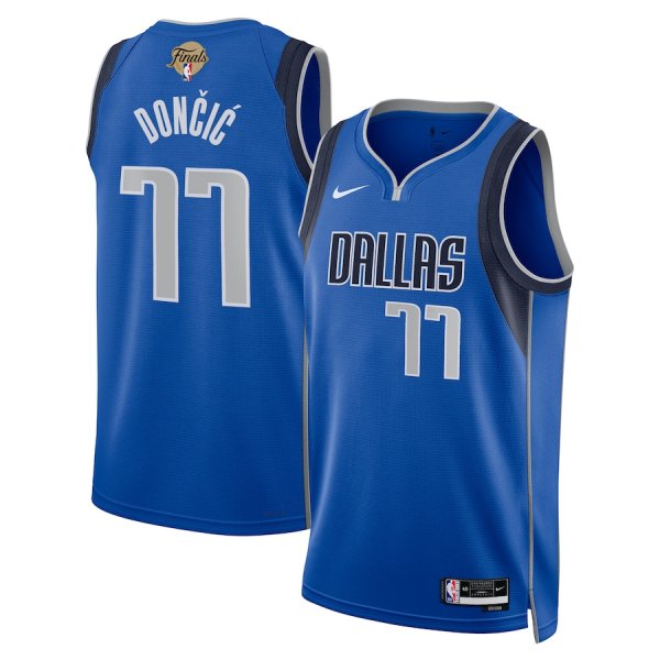 Men's Dallas Mavericks #77 Luka Doncic Nike Icon Edition NBA Finals Patch 2024 Swingman Blue Jersey