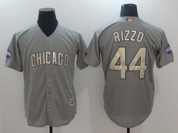 Men's Chicago Cubs #44 Anthony Rizzo Grey Gold Cool Base MLB Stitched Jersey