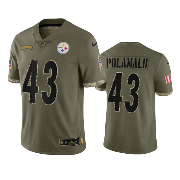 Pittsburgh Steelers Troy Polamalu #43 Olive 2022 Salute To Service Limited Jersey