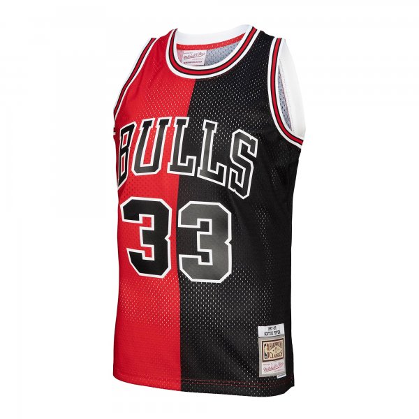 Men's Chicago Bulls Scottie Pippen Mitchell & Ness Red/Black Hardwood Classics 1997/98 Split Swingman Jersey