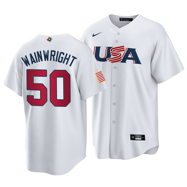 St. Louis Cardinals #50 Adam Wainwright 2023 World Baseball Classic White  Men's USA Jersey