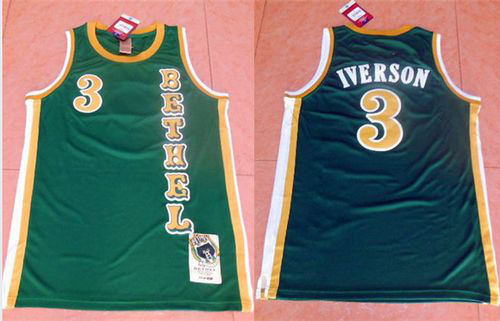 Men's Philadelphia 76ers #3 Allen Iverson Green Bethel High School Stitched NBA Jersey