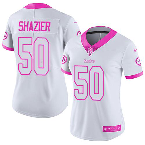 Nike Pittsburgh Steelers #50 Ryan Shazier White/Pink Women's Stitched NFL Limited Rush Fashion Jersey