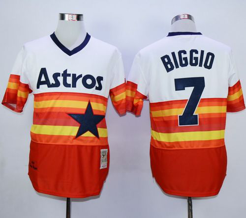 Men's Mitchell And Ness 1980 Houston Astros #7 Craig Biggio White/Orange Throwback Stitched MLB Jersey