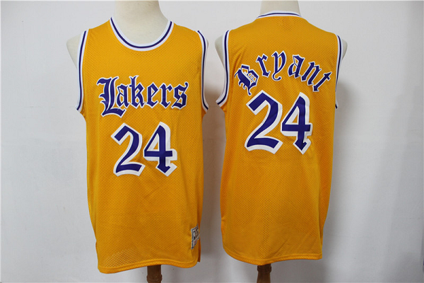 Men's Los Angeles Lakers #24 Kobe Bryant Yellow English Version Hardwood Classics Soul Swingman Throwback Jersey