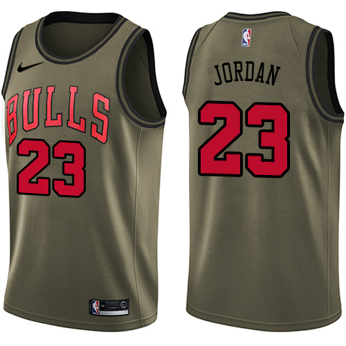 Men's Nike Chicago Bulls #23 Michael Jordan Green Salute to Service Swingman NBA Jersey