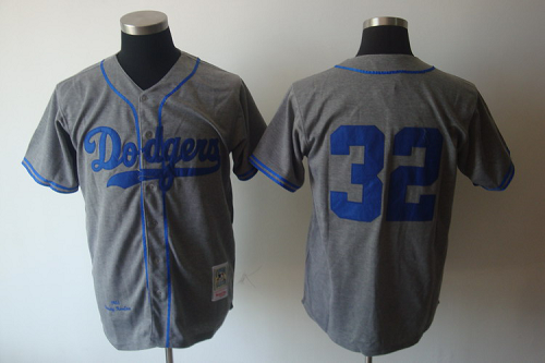 Mitchell And Ness Los Angeles Dodgers #32 Sandy Koufax Grey Stitched Throwback MLB Jersey