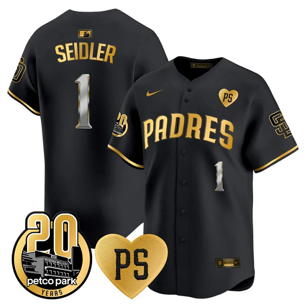 Men's San Diego Padres #1 Peter Seidler For Peter & Petco Park 20th Patch Vapor Premier Limited All Stitched Cool Base Jersey