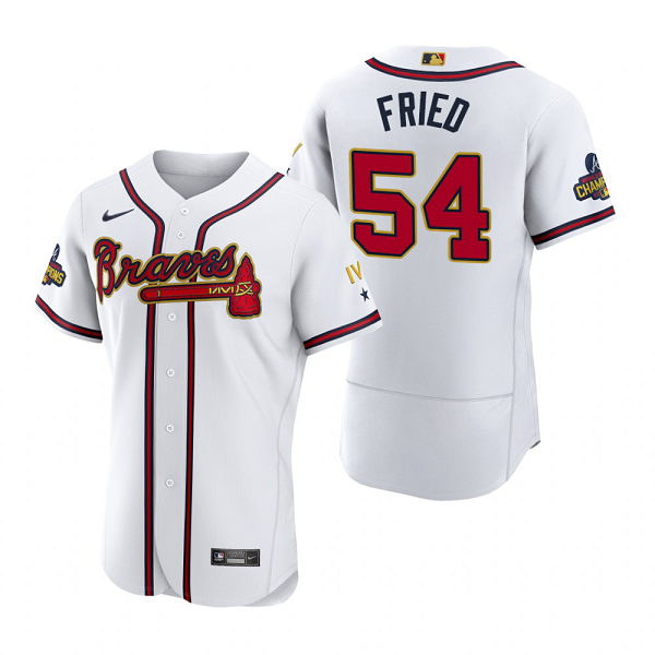 Men's Atlanta Braves #54 Max Fried White 2022 Gold Program MLB Jersey