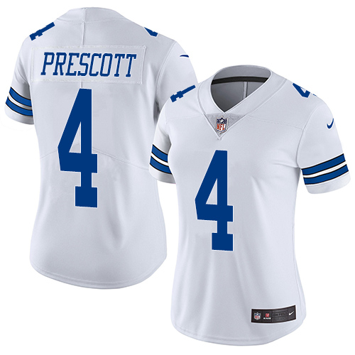 Nike Dallas Cowboys #4 Dak Prescott White Women's Stitched NFL Vapor Untouchable Limited Jersey